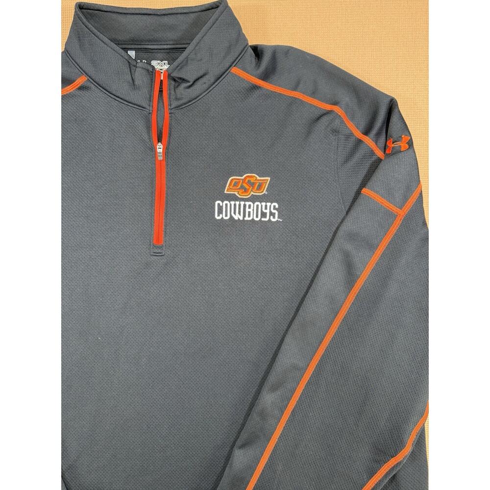 Under Armour OSU Cowboys 1/4 Zip Pullover 3XL Loose AllSeasonGear Orange Trim - Picture 3 of 8